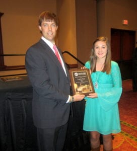Lauren Pope selected student of the year. Pictured with Vaughan Dozier, C-WC Chamber Board chairman. 