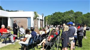 Cayce Mayor Elise Partin speaks at rebranding press conference. 