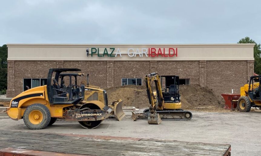 PLAZA GARIBALDI sign is up at the site of new supermarket and